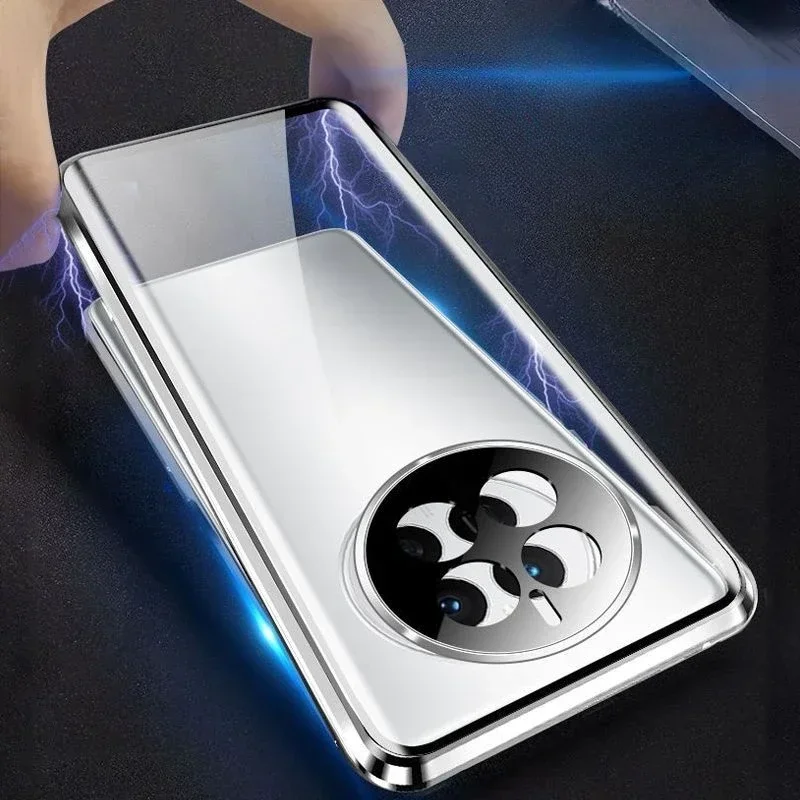 360° Double Sided Glass Magnetic Phone Case For OPPO Realme 12 Pro Metal Lens Protector For Realme 12 12Pro Plus 5G Cover