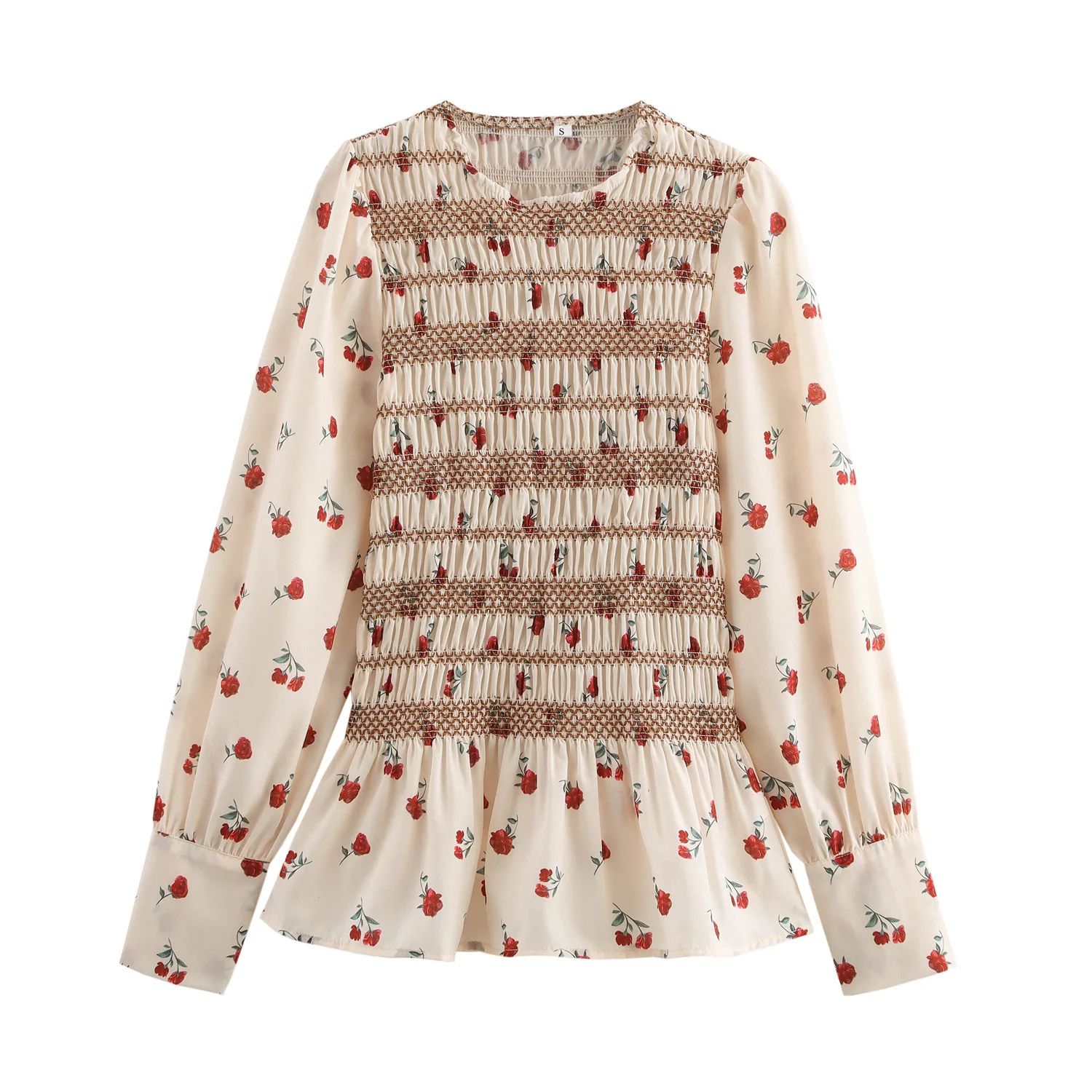 

Fashion Versatile Sweet Flower Print Shirt Spring Autumn Floral Printing Blouse Women Long Sleeve O Neck Folded Pullover Shirts