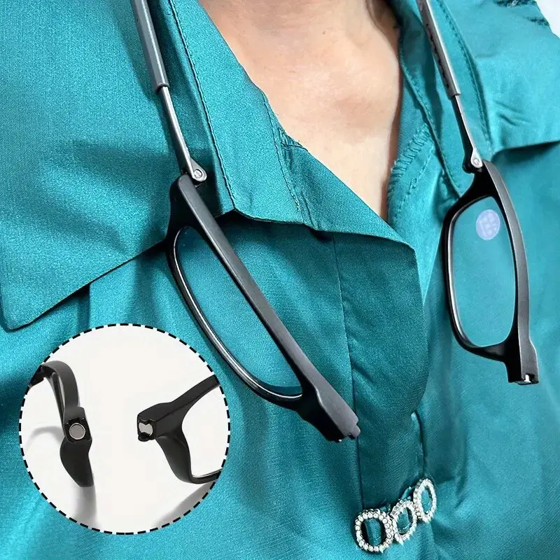 مجموعة من 2 نظارات قراءة محمولة قابلة للطي عالية الوضوح من الراتنج، نظارات قراءة للرقبة