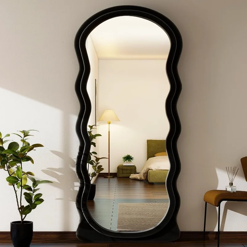 Miroir pleine longueur irrégulier avec cadre en bois enveloppé de glouton, extra large, miroir complet pour la confrontation, 71 po x 30 po