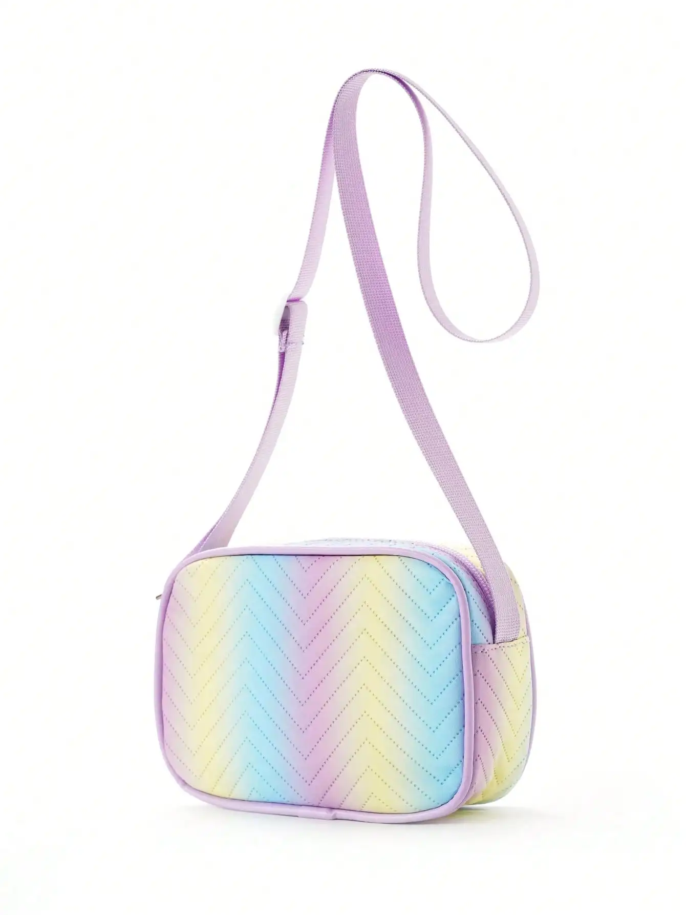 Girls Ombre Adjustable-strap Quilted Zipper PU Square Bag