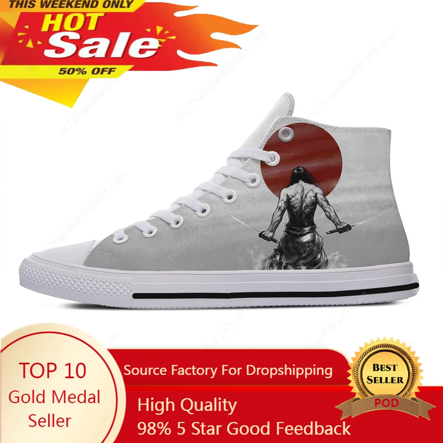 

Japan Samurai High Top Sneakers Mens Womens Teenager Cool Fashion Casual Shoes Canvas Running Shoes 3D Print Lightweight shoe