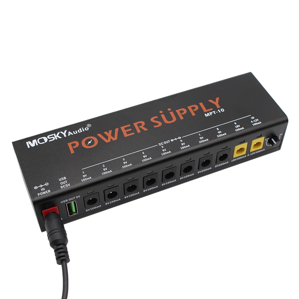 MOSKYAUDIO MPT-10, Pedal efek gitar 10 Output DC terisolasi/4-12v USB Output untuk 9V 12V 18V