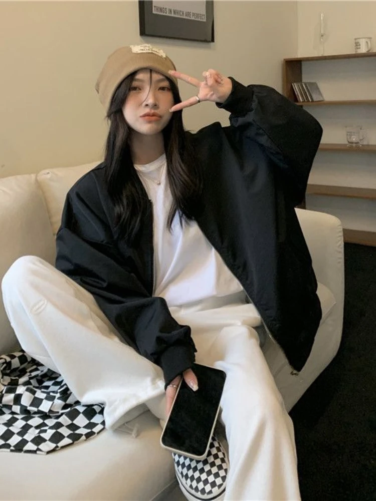 Solid Jackets Women Baggy Retro Fashion Simple Spring Leisure Korean Style Ins Ulzzang All-match Design Streetwear Girls Daily