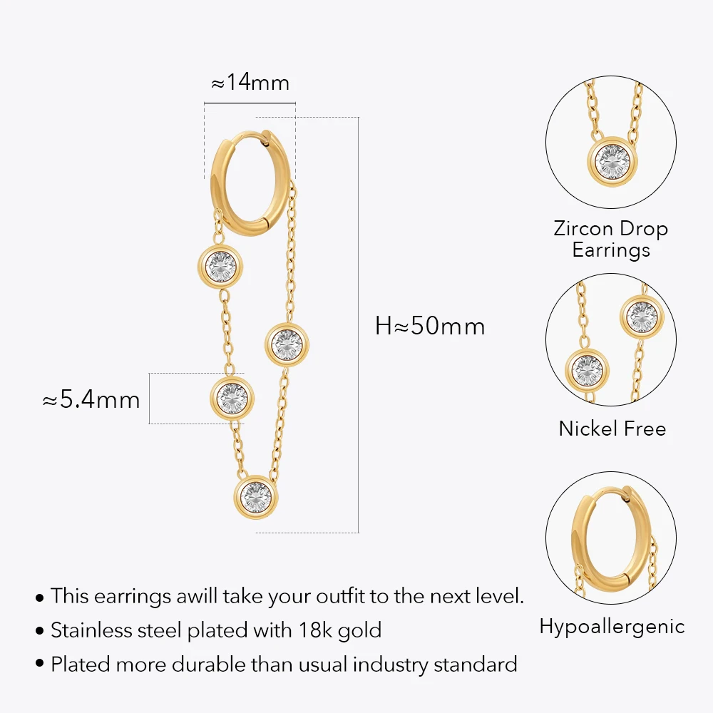 ENFASHION Pendientes Zircon Drop Earrings For Women Trendy Stainless steel Gold Color Earrings Fashion Party Jewelry E231501