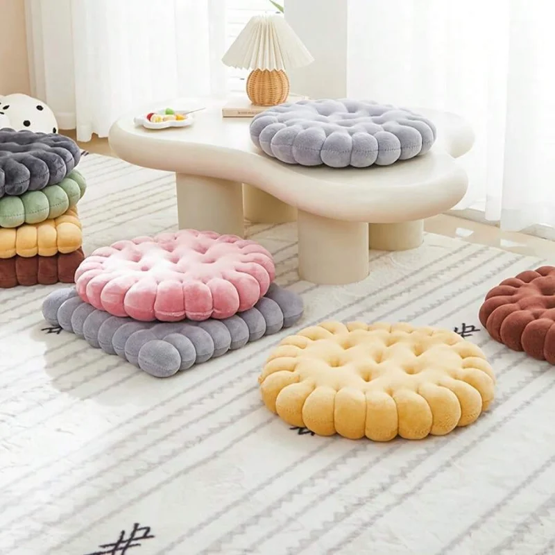 1pc Biscuit-Shaped Meditation Cushion, Chair Cushion In The Shape Of A Circular Biscuit, Square Floor Pillow For Chairs