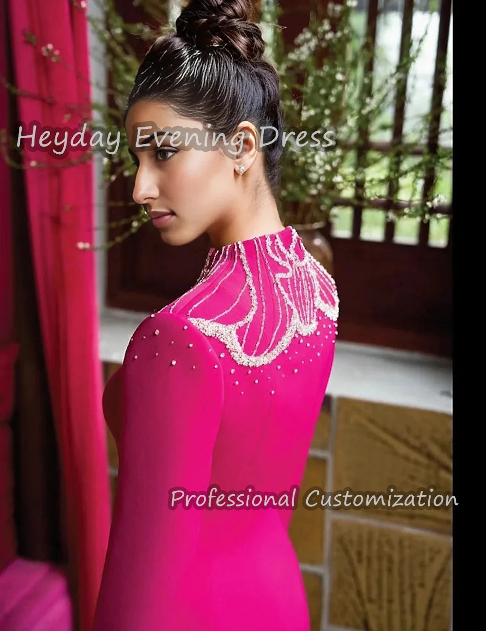 Heyday O-Neck Saudi Beaded Prom Party Gown Sexy Crepe Long Sleeves Floor Length Straight Elegant  Dress For luxurious Woman 2024