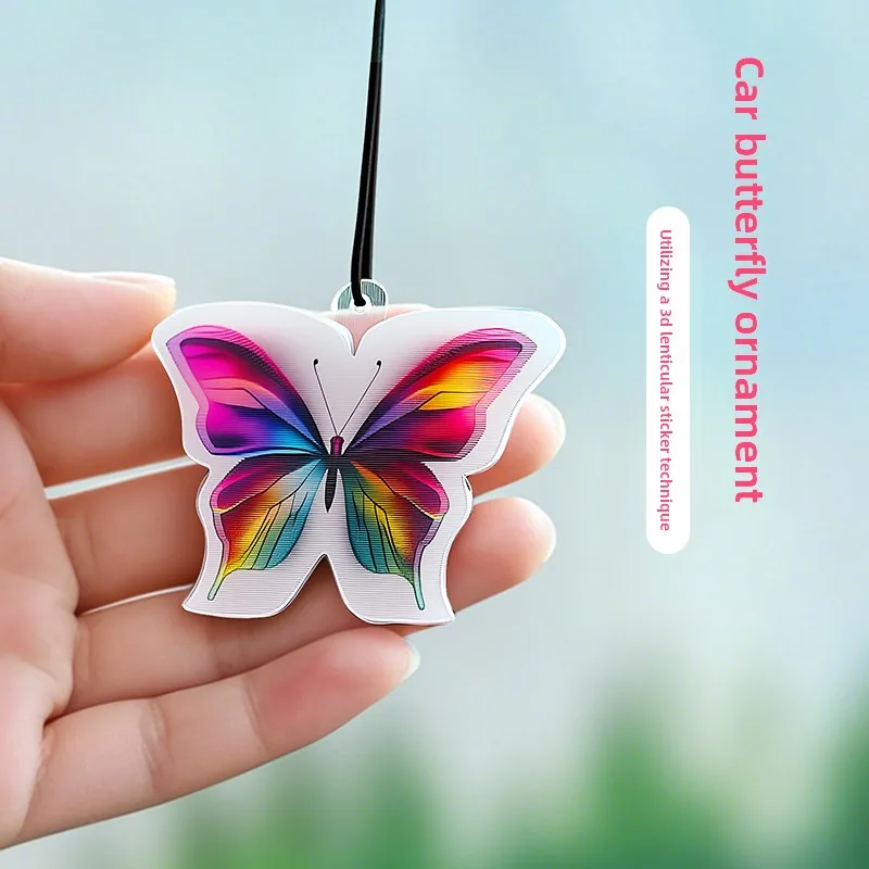 

3D gradient butterfly pendant car high-end colorful lucky butterfly pendant high-end car reflector car interior pendant