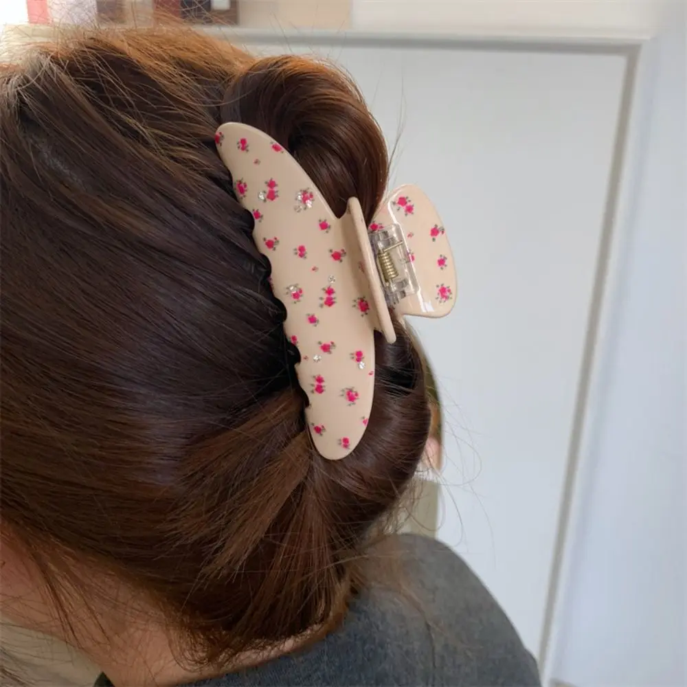 

Заколка для волос со стразами из свежего ацетата, заколка в виде акулы, маленькая заколка в виде акулы с цветочным принтом, геометрический головной убор, коготь для волос с цветком, уличная одежда