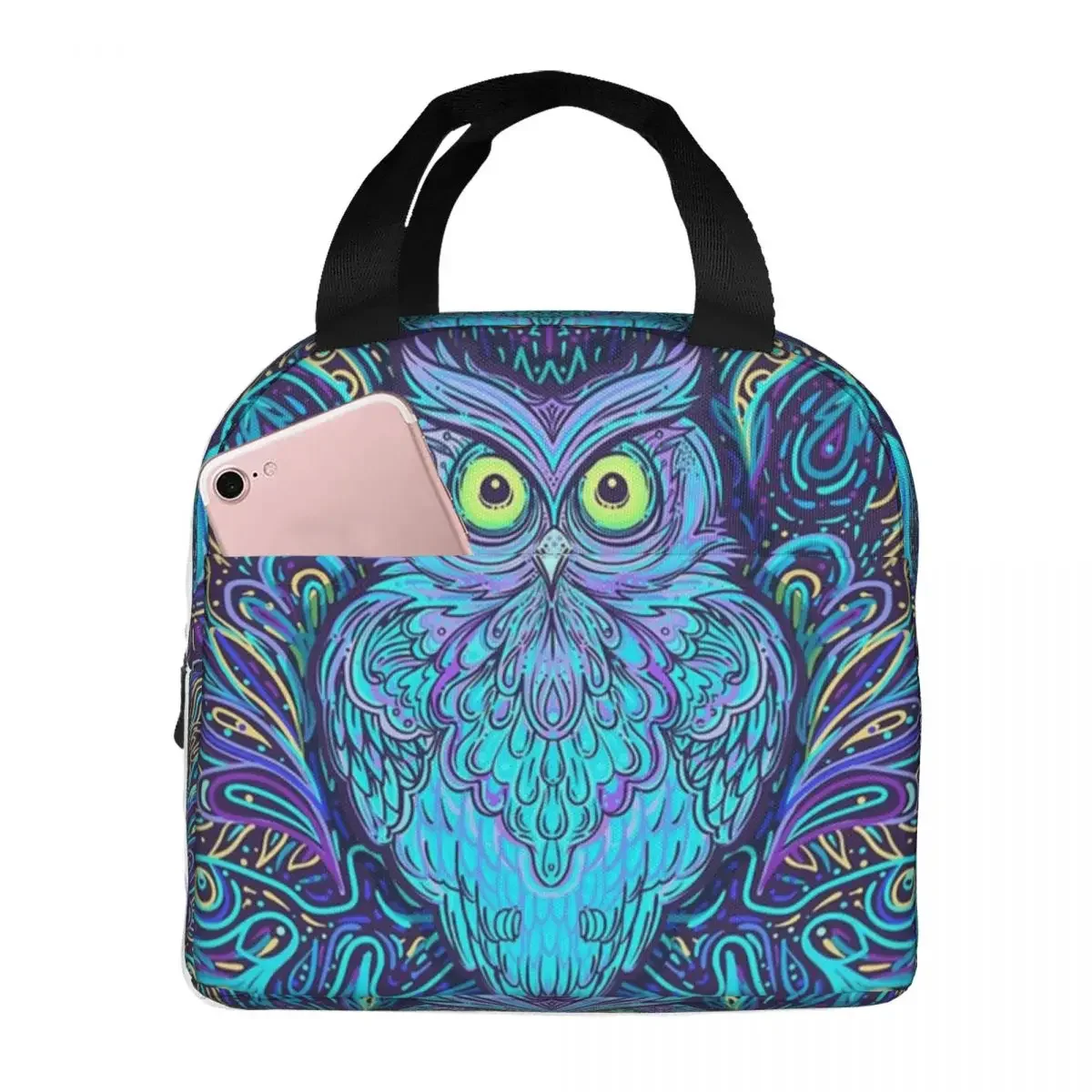 

Mystical Night Owl Mandala Lunch Bags Portable Insulated Canvas Cooler Bag Boho Thermal Food Picnic Lunch Box for Women Girl