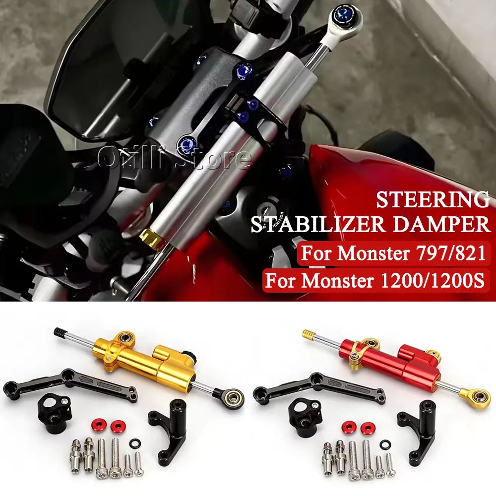 

Motorcycle Accessories Steering Stabilize Damper Mounting Bracket Kit Red Black For Ducati Monster 797 821 1200 1200S 2014-2021