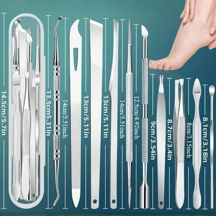 10pcs Professional Pedicure and Manicure Tool Set - Stainless Steel Foot, Hand, and Nail Care Kit for Ingrown Nails and Removal