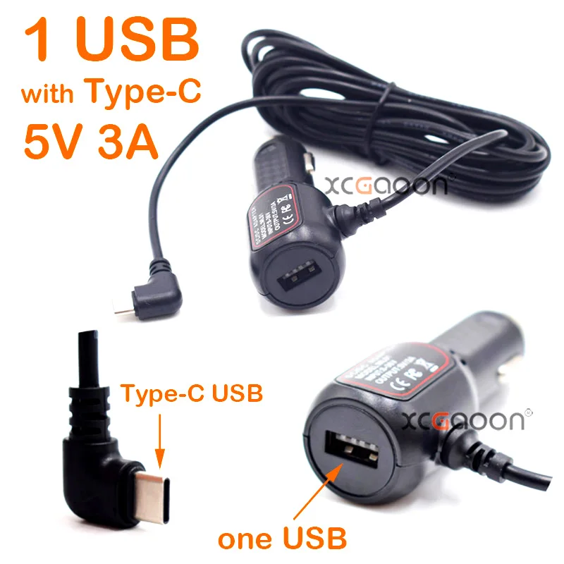 Dashcam auto DVR autorecorder telefoonlader 5V 3.5A / 3A / QC3.0 auto USB-lader met Type-C USB-oplaadpoort, kabellengte 3,5 meter