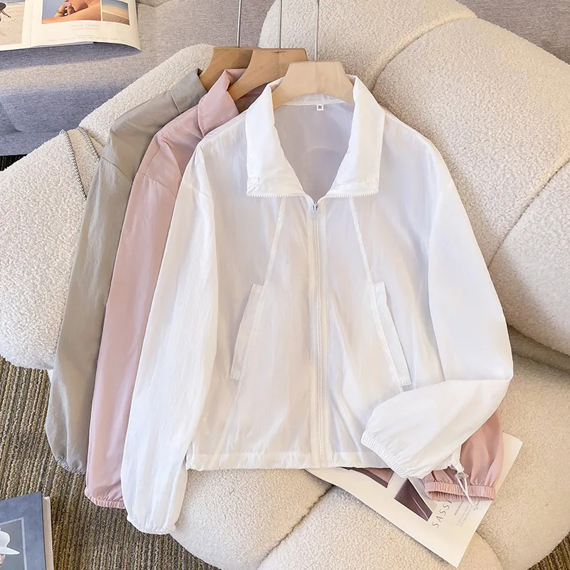 Stand-up Collar Sunscreen Clothes Women Summer Jacket New Casual Short Zipper Outdoor Cycling Coat Jacket Female Casual Tops