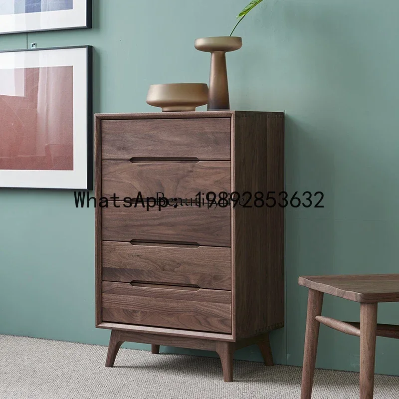 QQ 1lAmerica Black Walnut Five-Drawer Wooden Chest of Drawers Nordic Italian-Style Light Luxury Drawer