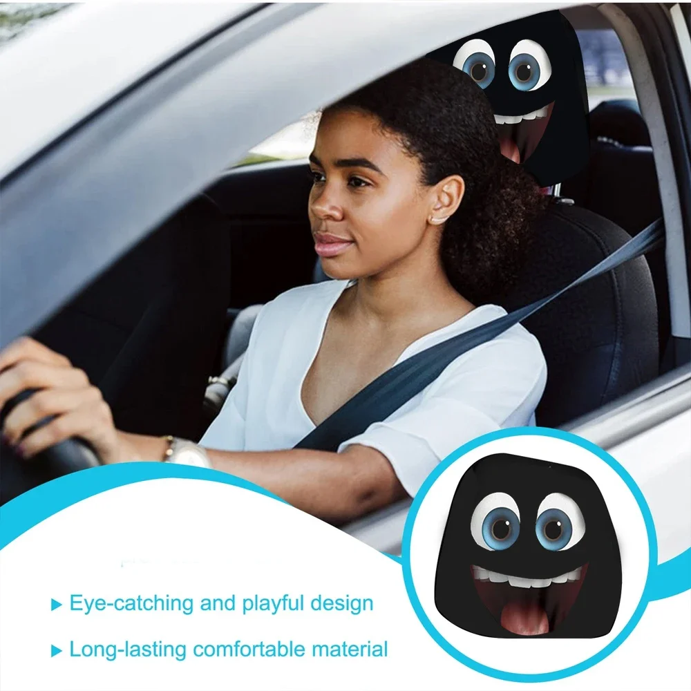 قطعتان من غطاء رأس السيارة ذو الوجه المبتسم المطبوع على الوجهين، ديكور داخلي شخصي لطيف وممتع للسيارة