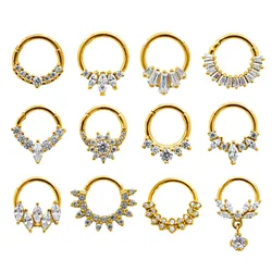 Flower CZ Zircon Septum Piercing Heart Gem Segment Nose Ring WaterDrop Daith Conch Clicker Hoop Earring 100% 316L Surgical Steel