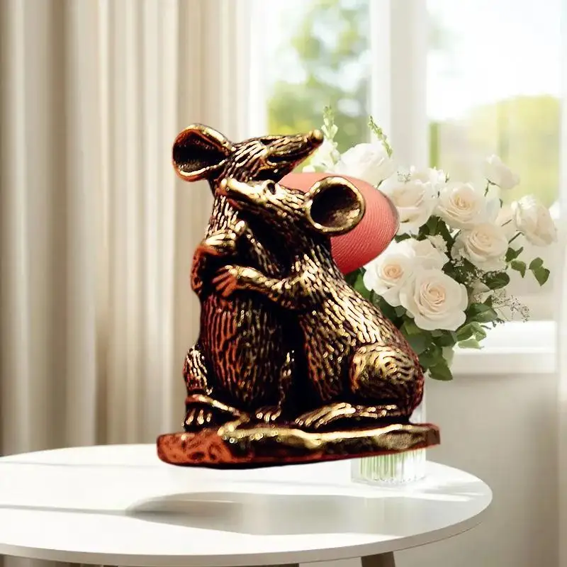 1Pcs Rat Small Statue Miniatures Desktop Ornament Antique Copper Love Mouse Figurines Living Room Home Decor Crafts Accessories