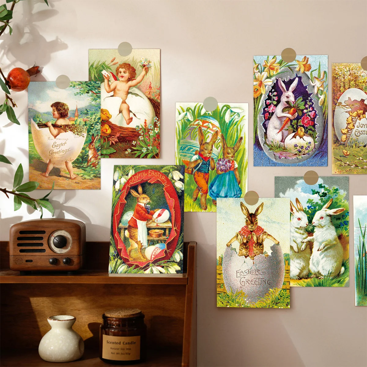 12pcs Vintage Easter Bunny Postcards,Victorian Era Antique Greeting Card without Envelopes,Easter Wall Art Prints for Home Decor