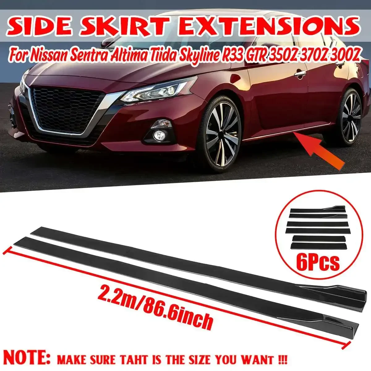 2.2m New Car Side Skirts Rocker Splitters Diffuser Winglet Wings For Nissan For SENTRA For Altima For Maxima 300Z 350Z 370Z