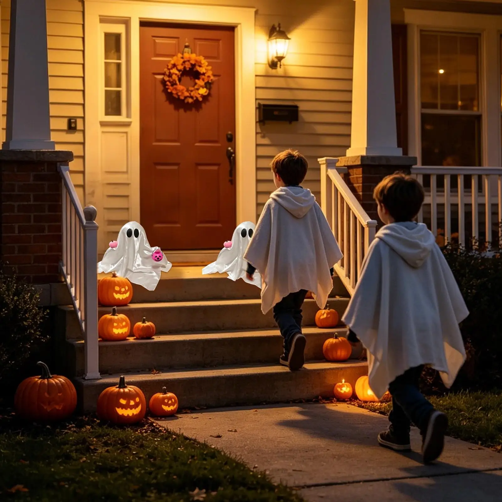 Ghost Figure Holding Pumpkin Basket Figure Halloween Cute Ghost Table Decor For Desk Office Home Bookshelf Bedside Nursery Dorm