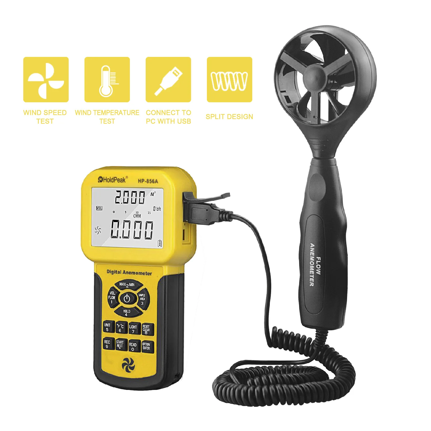 

HoldPeak HP-856A Airflow Anemometer Multi-Functional, High Precision with USB & PC Connectivity