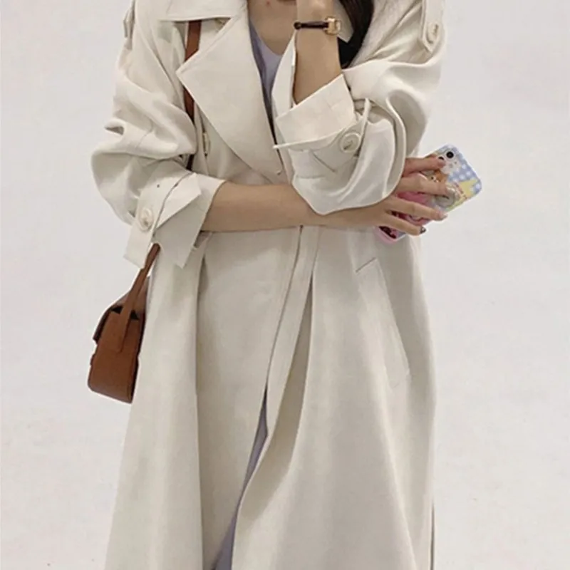 

Retro Beige Sense Coat New Loose Casual Mid-Length Trench Women's Small