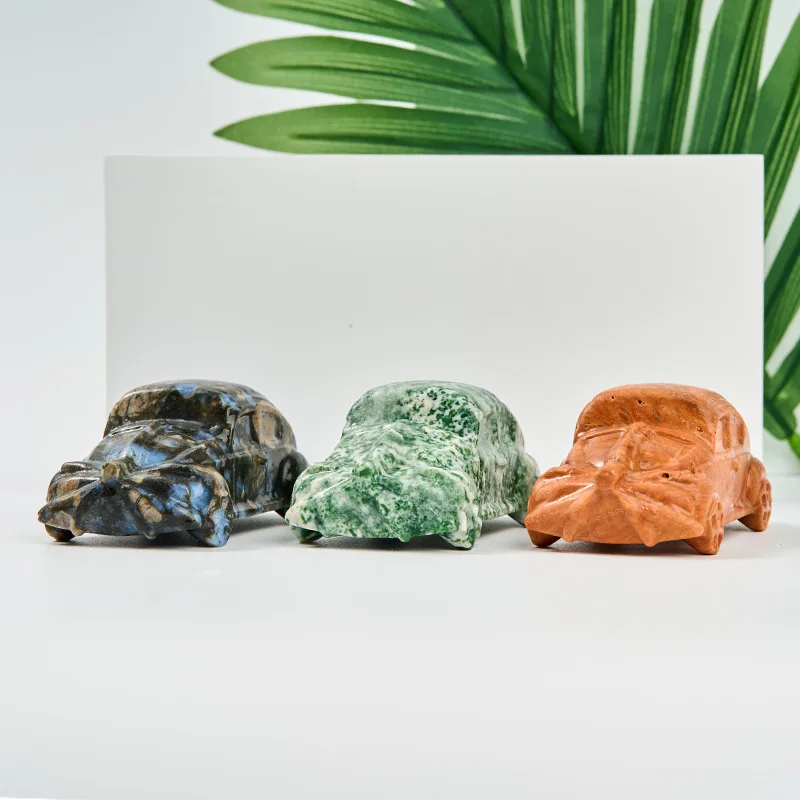 Natural Crystal Vintage Car Model, Hand Carved Gemstone Automobile Figurine, Retro Truck Sculpture, Desk Collection Gift