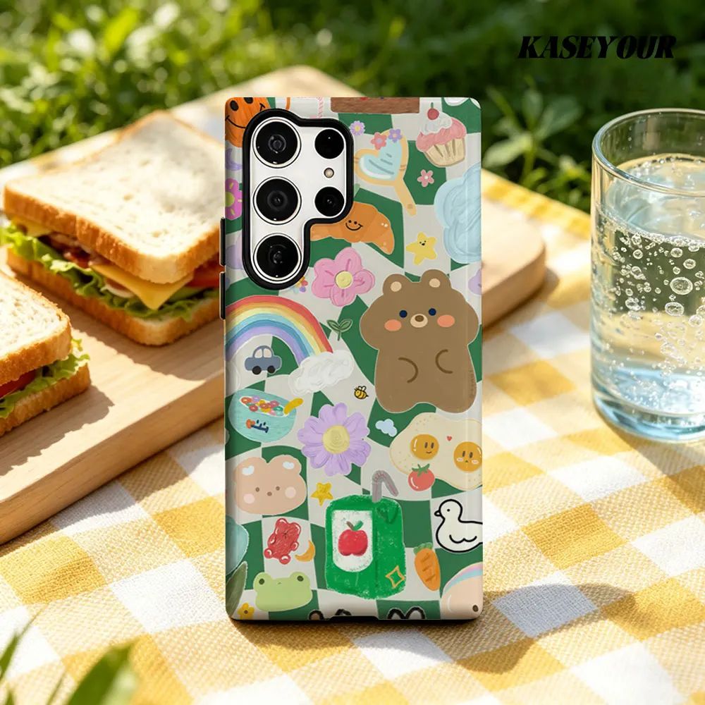 Green and white bloom For Samsung Galaxy Phone Case S23 A57 S20 S25 FE S26 Plus S24 Ultra A56 A37 2-IN-1 Shockproof Bumper