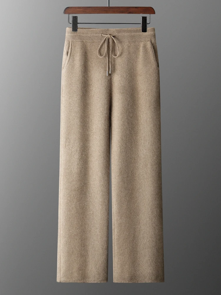 

New Chic Smart Casual Loose Wide-Leg Pants Men's 100% Cashmere Knitted Luxury Autumn Winter Solid Color Thick Soft Warm Trousers