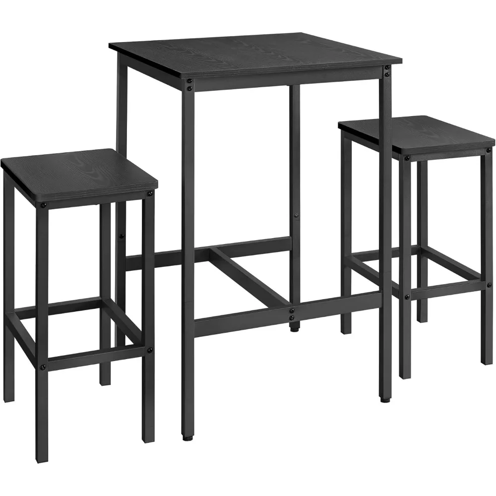 

Table and Chairs Set, Square Bar Table with 2 Stools, Dining Pub Bar Table Set for 2, Space Saving for Kitchen Breakfast