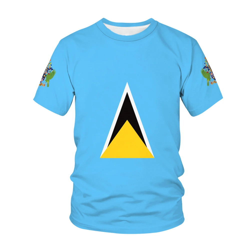 

Saint Lucia National Flag Pattern Same Style T-shirt For Men Hot New Summer Women Short-sleeved T-shirt Top Shirt Children 3D