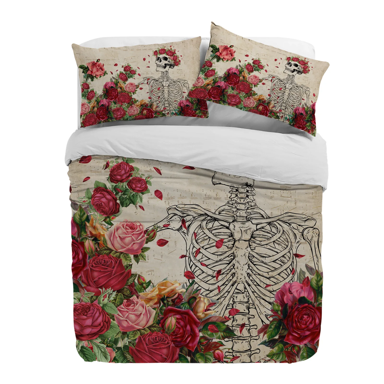 

Skull Rose Flower Retro Duvet Cover With Pillow Case Custom 3pcs Bedding Set Quilt Cover Double Bed Home Textile