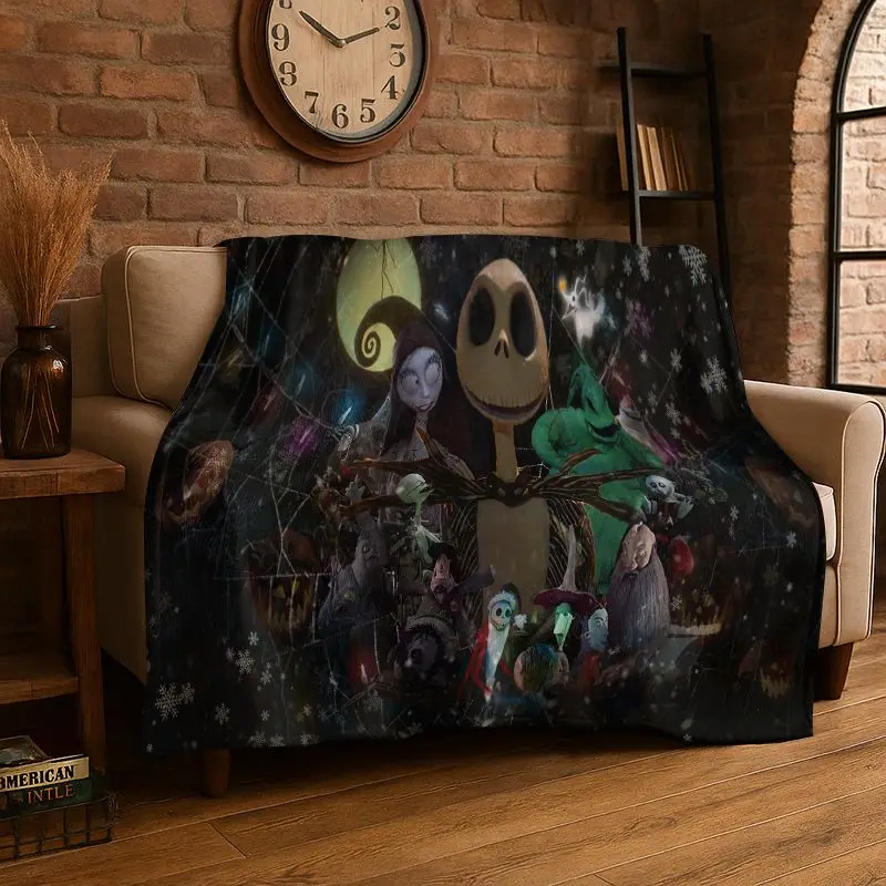 HD Cartoon N-Nightmare Before Christmas Jack HalloweeFlannel Blanket Soft Warm Throw Blanket for Bedroom Living Room Bed Travel