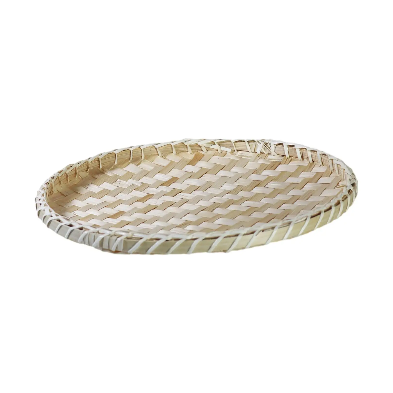 Hand Woven Bamboo Serving Tray Traditional Handmade 25cm Round Farmhouse Food Trays for Kitchen Dining Home Pantry Restaurant