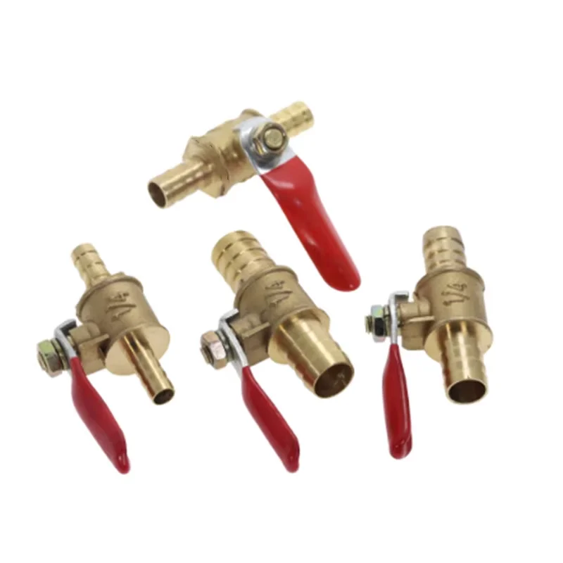 Magnetventil Red Handle Valve 6mm-12mm Hose Barb Inline Brass Water Oil Air Gas Fuel Line Shutoff Ball Valve Pipe Fittings Gas und Kraftstoff — Detail 1