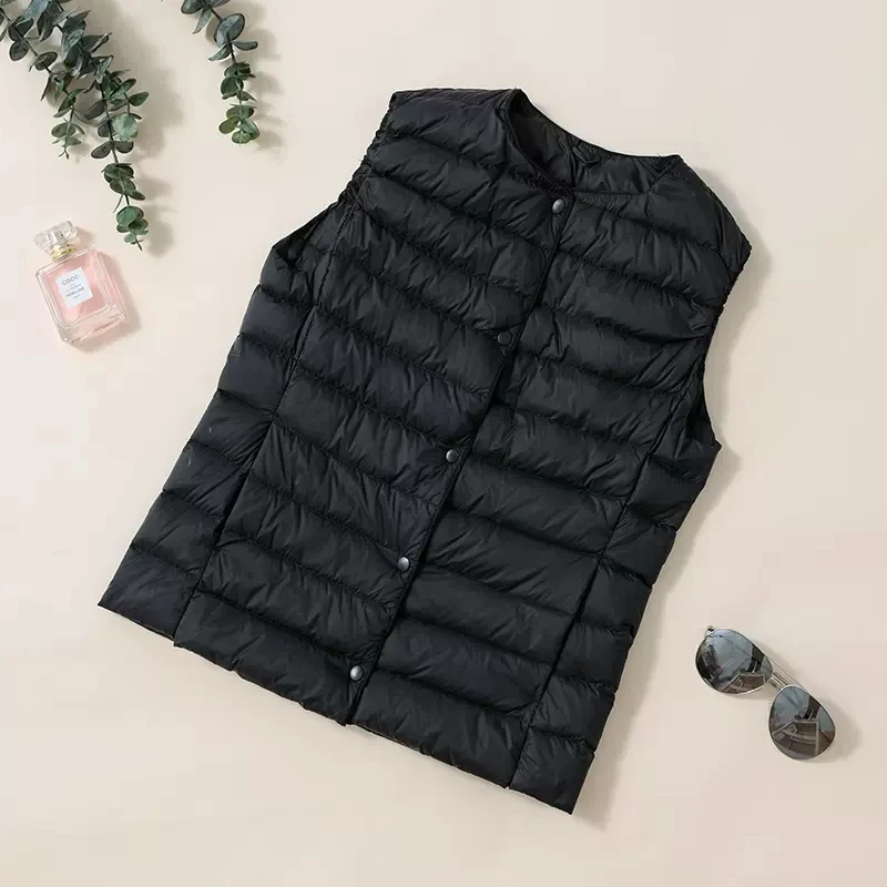 Ultra Light Slim Down Coat Women Winter Stand Collar Thin Jacket Windproof Padded Waistcoat Sleeveless Portable Duck Down Vest