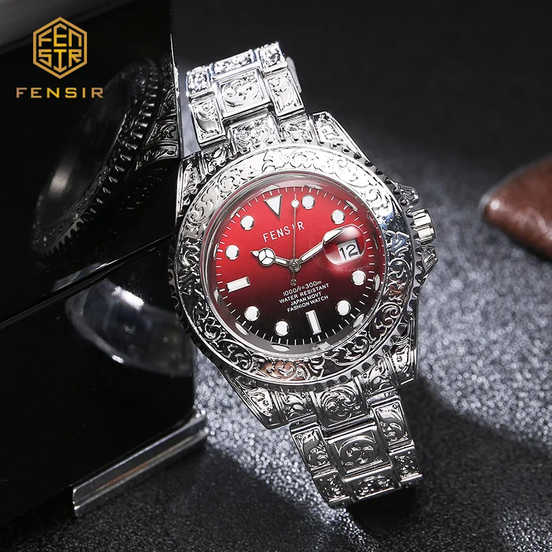 

Silver Blue Gradient Color Dial Quartz Watch Men Creative Classical Personalize Vintage Engraving Medieval Unique AAA Clock