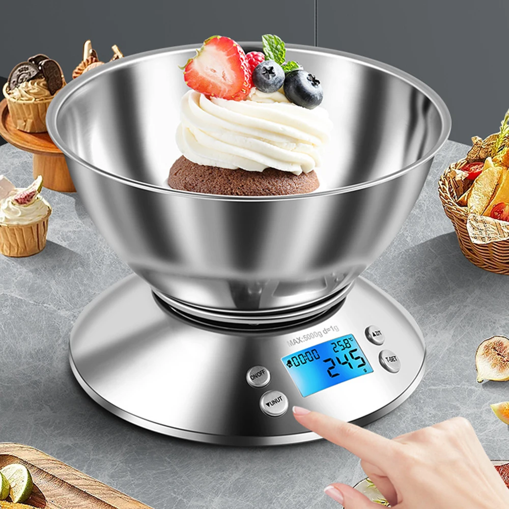 

LCD Digital Kitchen Scale with Removable Bowl High Accuracy Stainless Steel Scale 5000g/1g 3000g/0.1g