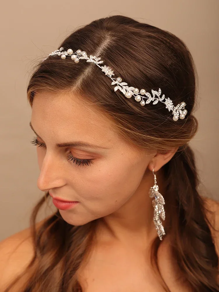 Tocado de novia con diamantes de imitación, Tiara nupcial con flores, diademas, joyería para el cabello de perlas, accesorios para el cabello de boda, pieza para el cabello hecha a mano para graduación