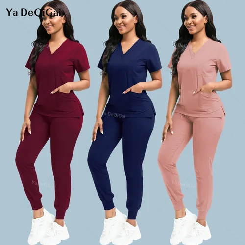 Venta al por mayor, traje para correr, conjunto de médico y enfermera, uniformes quirúrgicos médicos de Hospital, traje exfoliante Multicolor para mujer, uniforme de médico
