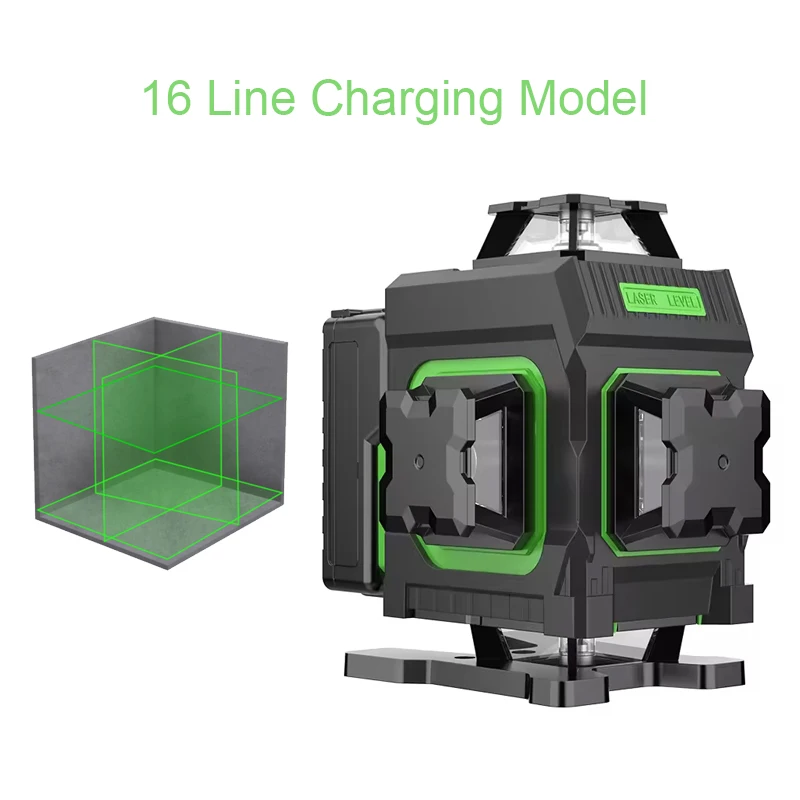 

16 Line 4D Green Laser Level Cross Locator Self-Leveling Rotary Outdoor Construction Tools With Battery Adapter