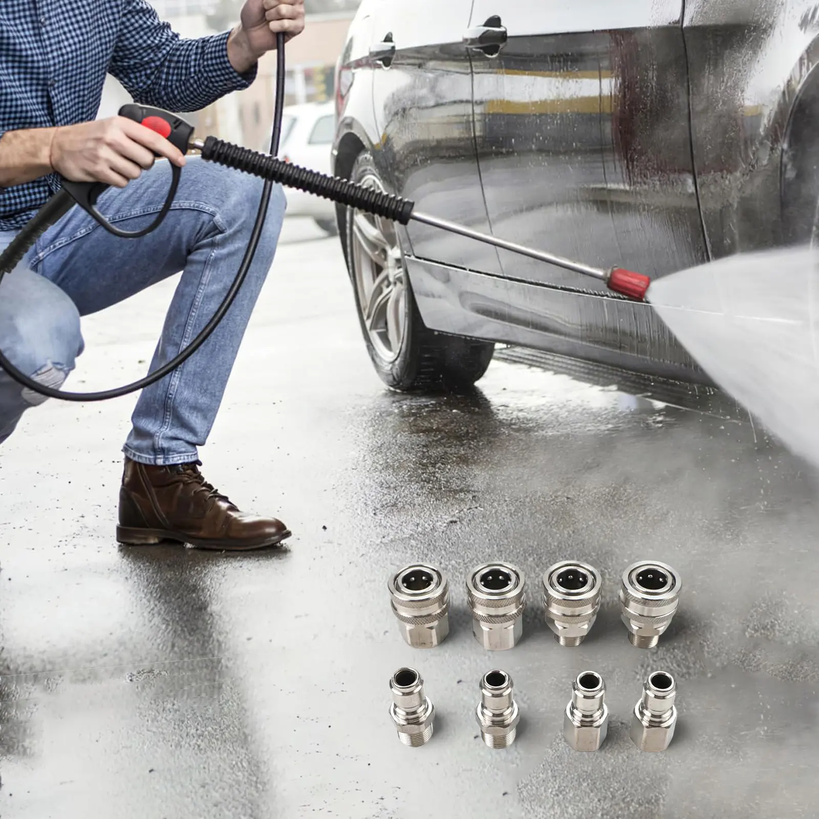 

Stainless Steel Connectors Pressure Washer Adapter High Efficiency Cleaning As Shown Suitable For Hot Cold Water