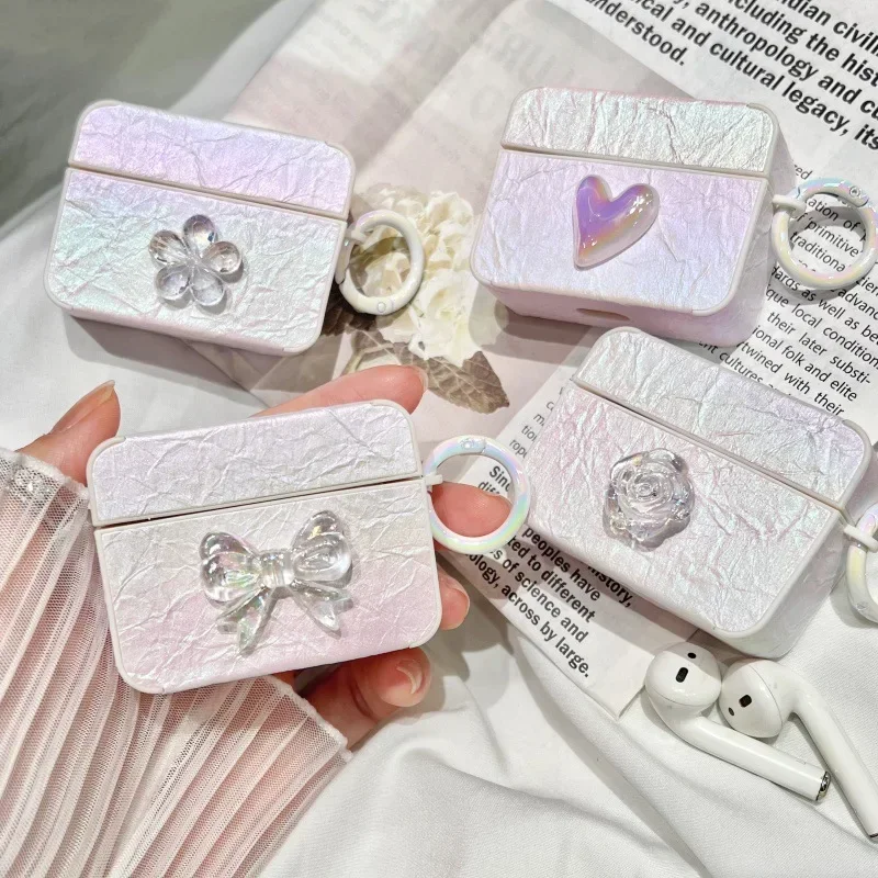 

Flower Bowknot Heart Case for AirPods 4 Airpod 1 2 3 Pro Pro2 Bluetooth Earbuds Charging Box Protective Earphone Case Cover