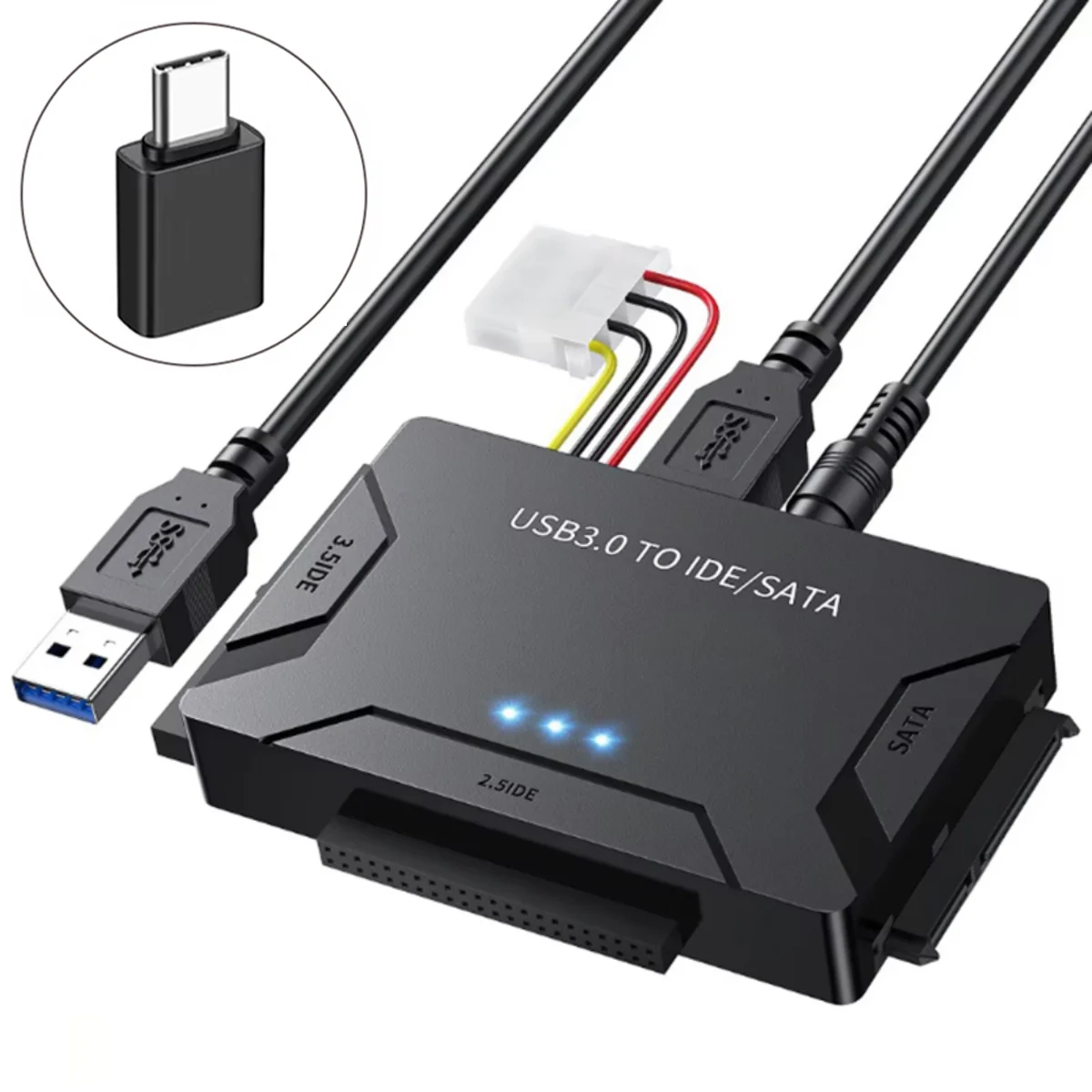 Adaptador de Disco Duro IDE SATA, Adaptador USB 3.0 para HDD/SSD SATA de 2.5/3.5 Pulgadas, Adaptador de Disco Duro IDE, Alimentación CC 12V 2A
