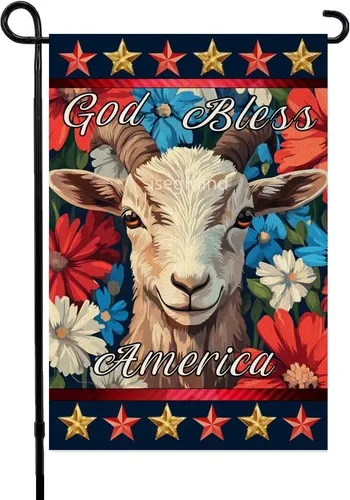 4th of July Goat Garden Flag Double Sided Burlap God Bless America, 12x18 Inch XXQ