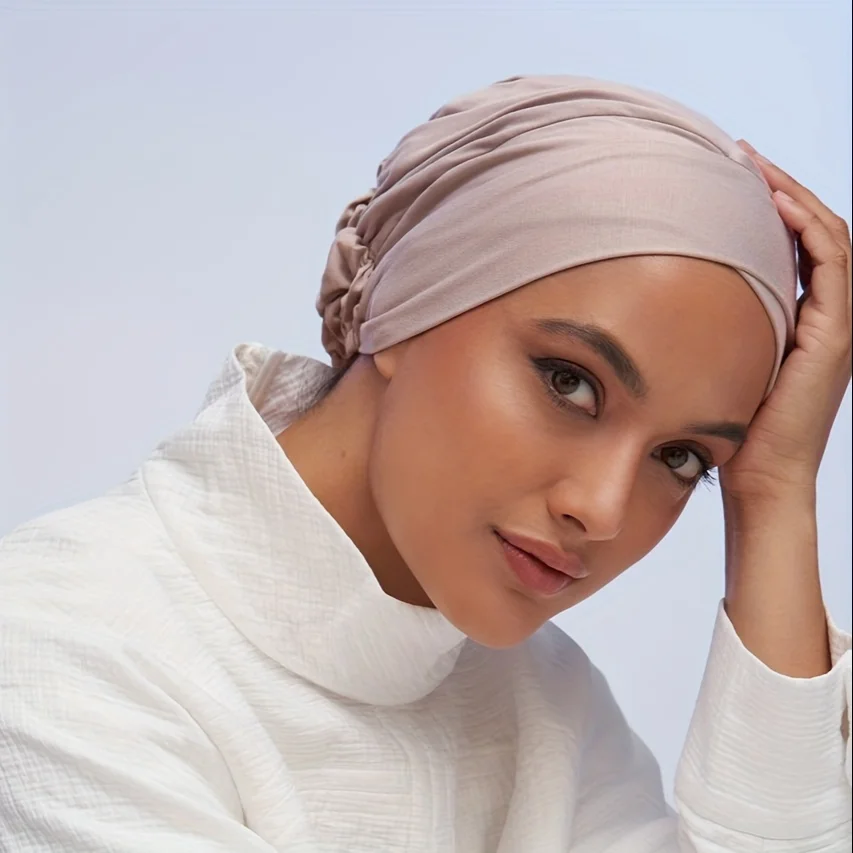 Breathable Elastic Undercap Solid Color Lace Up Headscarf Cap Adjustable Inner Hijab Hat Turban Hats For Women