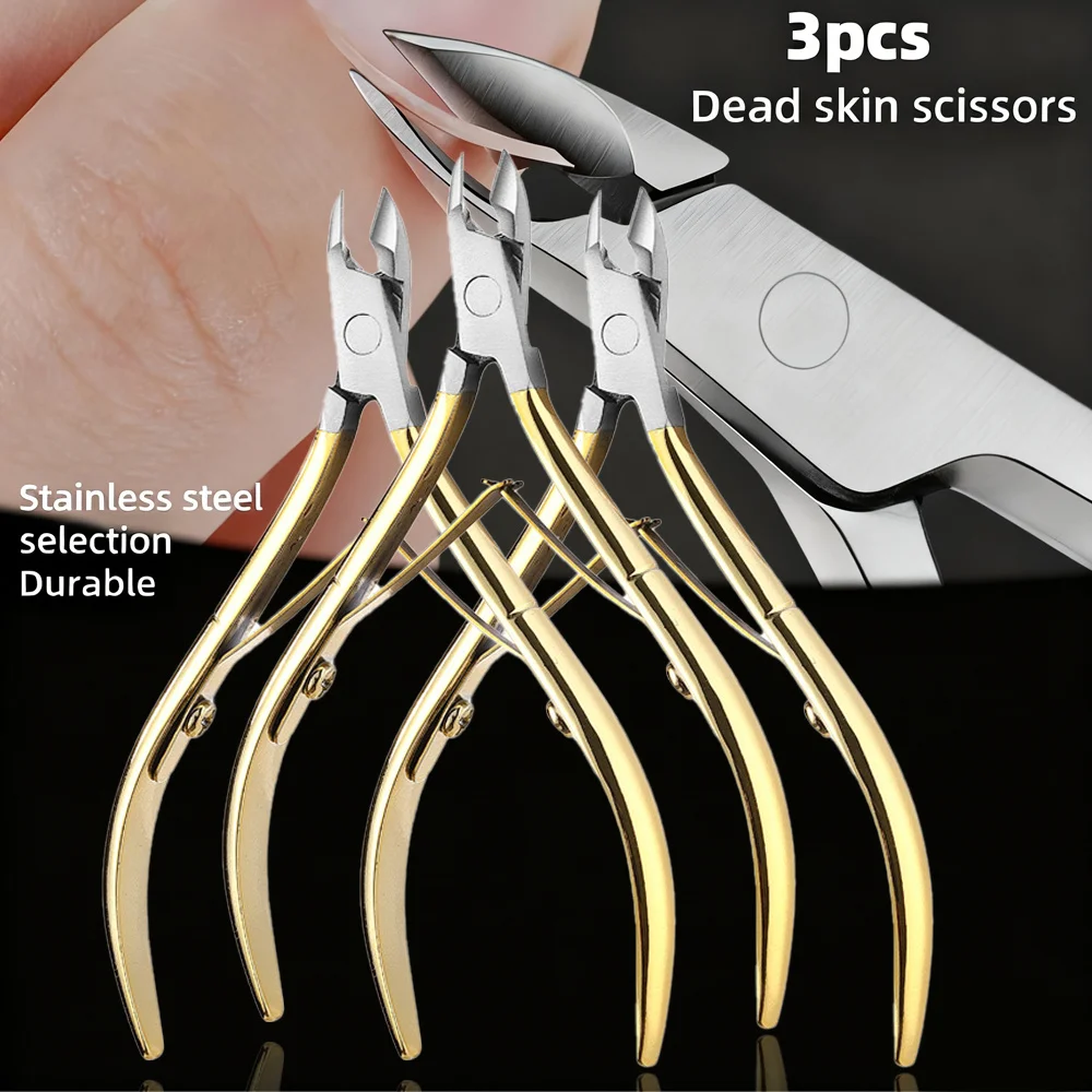 1/3-teiliges professionelles Clip-Set aus Edelstahl für abgestorbene Haut, multifunktionales Nagelpflege-Werkzeug, Nagelhautschieber und Entferner, ergonomischer Griff