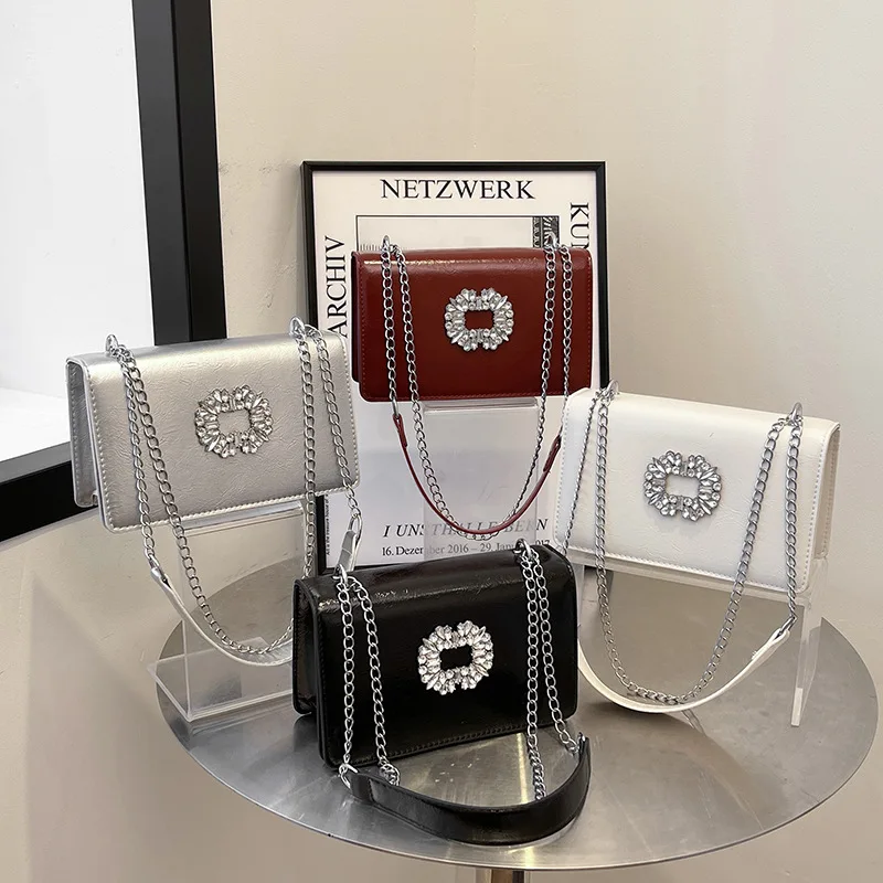 

2025 New Minimalist Square Bag for Women, Chain Strap Top Handle Crossbody, Solid Color Shoulder Purse, Chic & Casual​