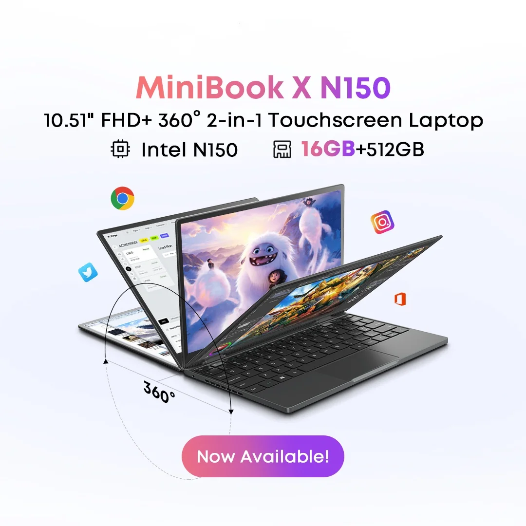Ноутбук CHUWI MiniBook X 2 в 1 Intel N150 (до 3,6 ГГц) 512 ГБ ПЗУ 16 ГБ LPDDR5 10,51 дюйма 1200x1920 FHD IPS Ноутбук с Windows 11